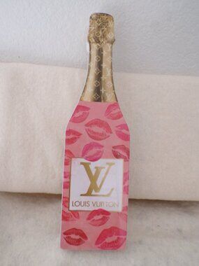 Louis Vuitton Designer Wooden Wine Bottle Decor Gold + Lips Kisses